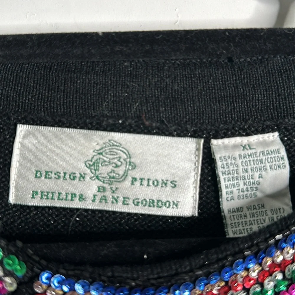 Design options Philip& Jane Gordon black sweater multi sequins vintage size xL